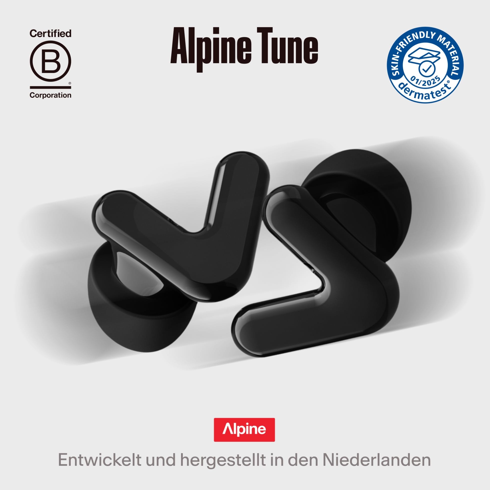 Alpine Tune Ohrstöpsel für Konzerte und Musik, Festival Ohrstöpsel mit Schalldämpfung, Hifi Klangqualität, 19dB Gehörschutz mit Klarem Klang, 4 Größen, Für Festivals, Partys, Raves & Clubs, Schwarz