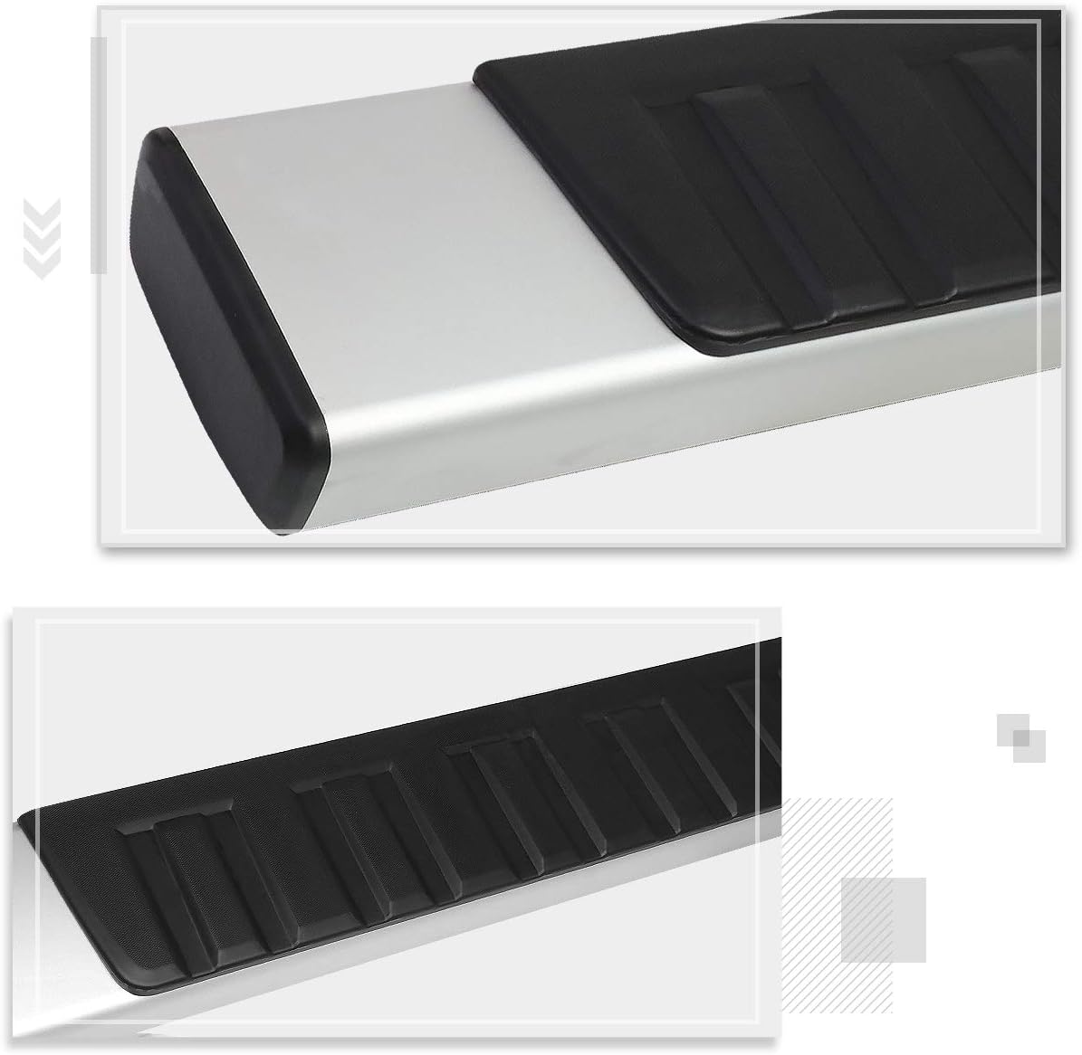 [Pair] 6 Inch Silver Aluminum Running Boards Side Steps Nerf Bars Compatible with 07-19 Chevy Silverado/GMC Sierra Crew Cab