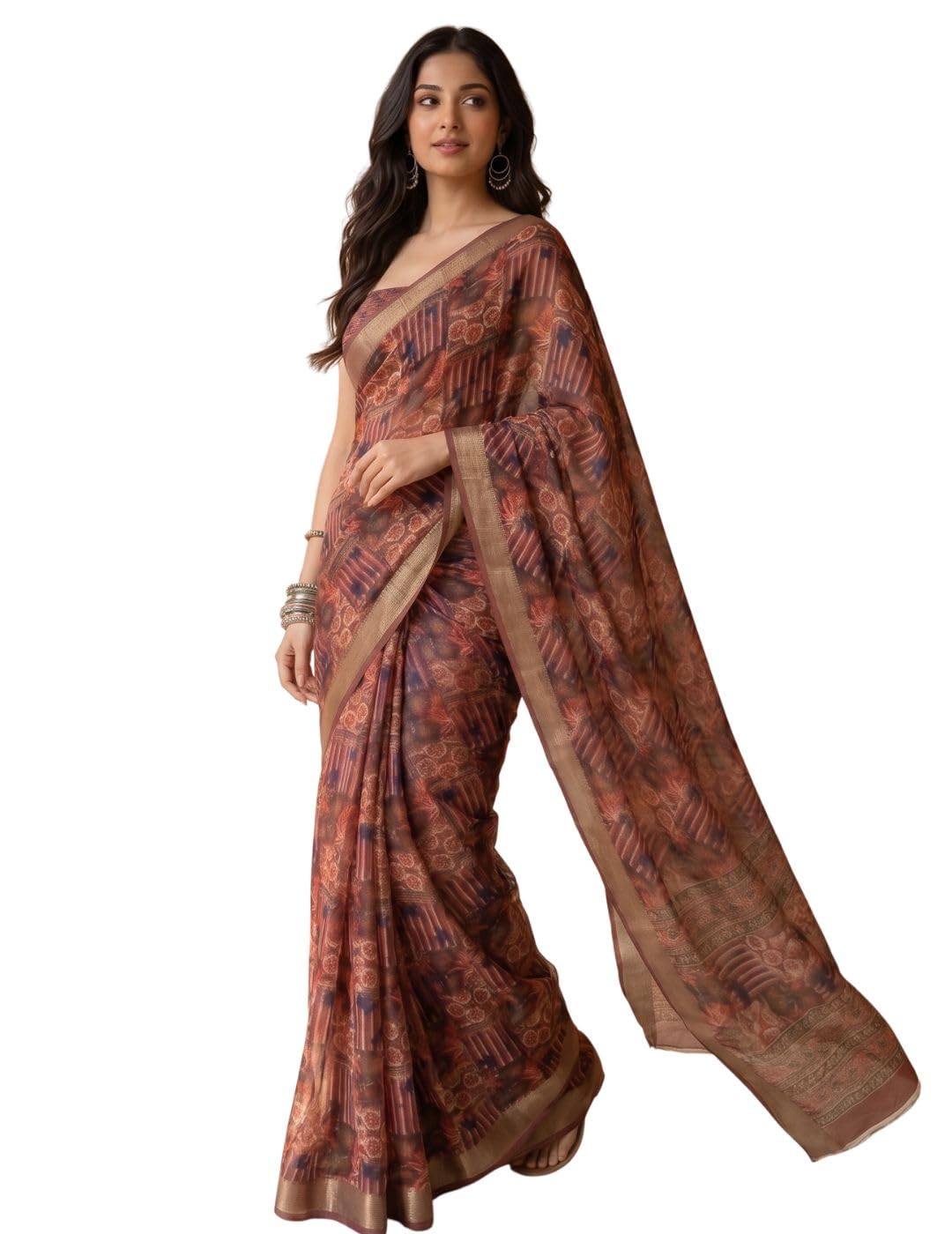 ethnicjunction Women's Linen Digital Printed Saree with Blouse Piece | Casual, Party & Festival Wear Saree-picture-43