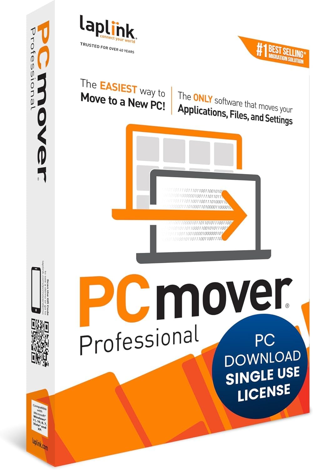 Laplink PCmover Professional - Mueva sus aplicaciones, archivos y configuraciones de una PC antigua a una nueva - Software de transferencia de datos - 1 licencia de uso
