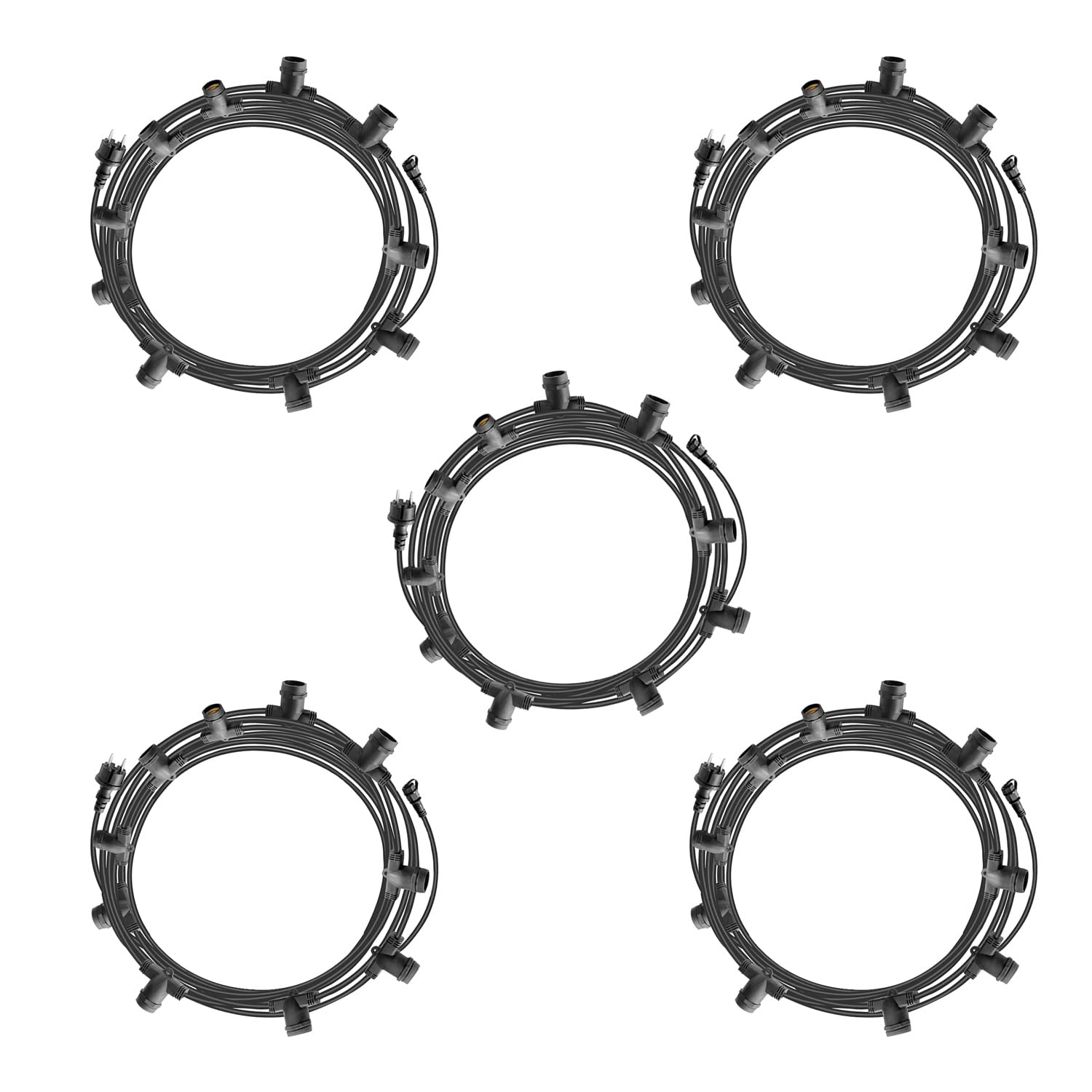 Mu 50M Lichterkette Außen, Outdoor Erweiterbar Auf 1000W, (5 * 10) Lampenhalter E27 Wetterfest Ip65, lichterkette außen strom Deko für Gartenparty Hochzeit Garten Hochzeit|5 * 10M, Schwarz