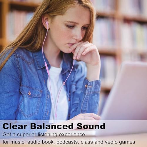 Miniatura 4 de Joymiso - Auriculares sin enredos para niños y mujeres, orejas pequeñas con funda, cómodos y ligeros, auriculares con cable plano, auriculares con