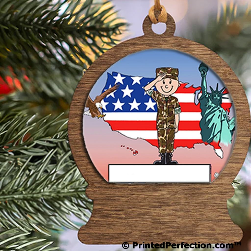 PrintedPerfection.com Personalized US Army - Male Wooden Snow Globe Shaped Christmas Ornament