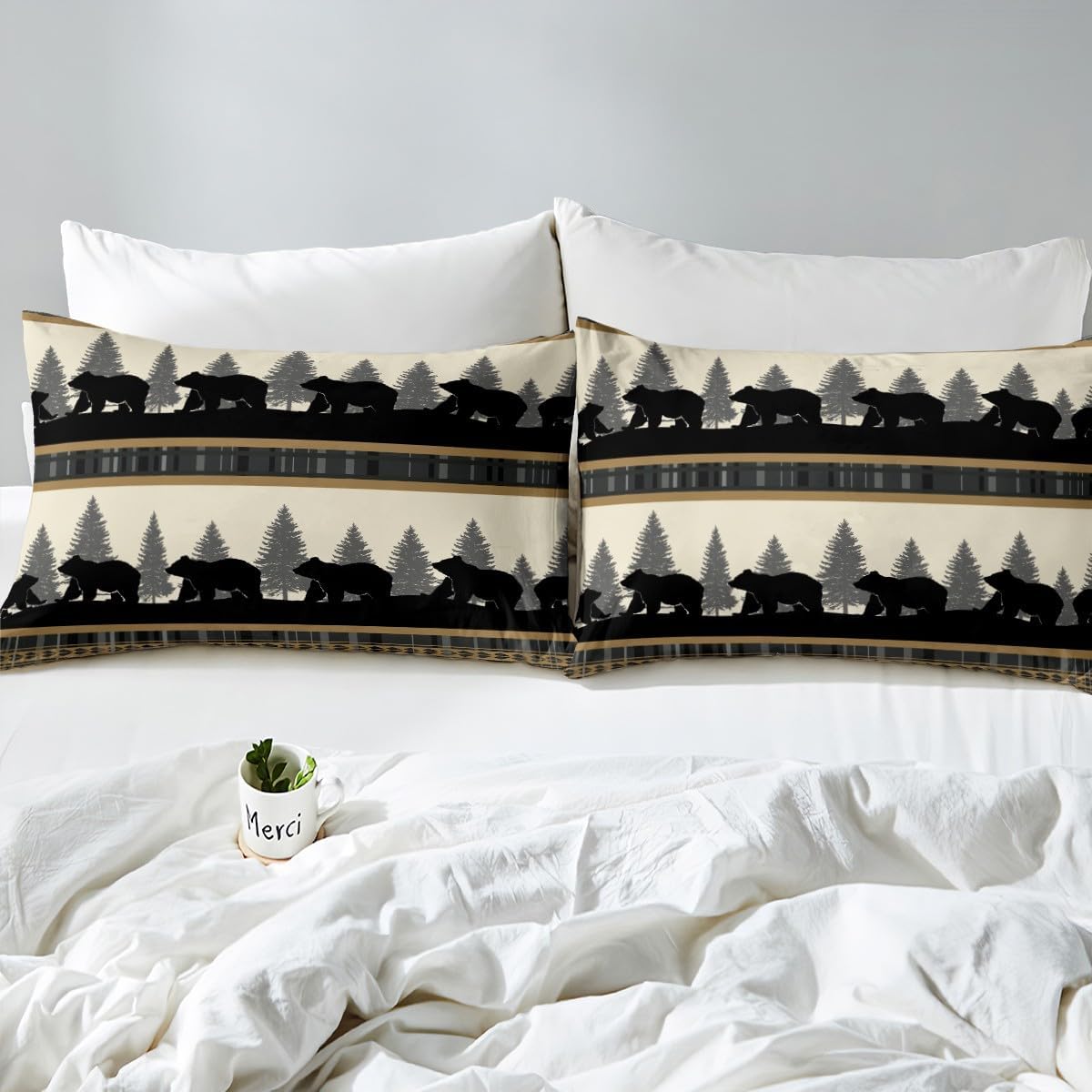 Feelyou Bear Bedding Set Boys Wild Animal Comforter Set for Kids Teens Nature Wildlife Bear Bedding Set Botanical Tree Farmhouse Exotic Style Brown Duvet Set Room Decor Quilt Set 3Pcs Full Size
