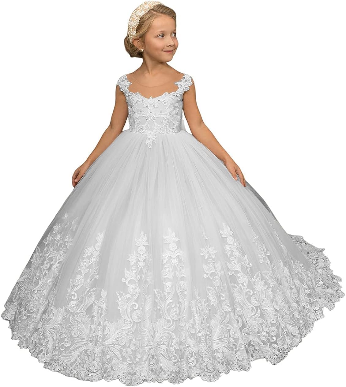 Vestidos de niña de Flores para Boda, Vestido de Fiesta de Encaje de Tul con Cuentas para Fiesta de niños, Vestido de graduación