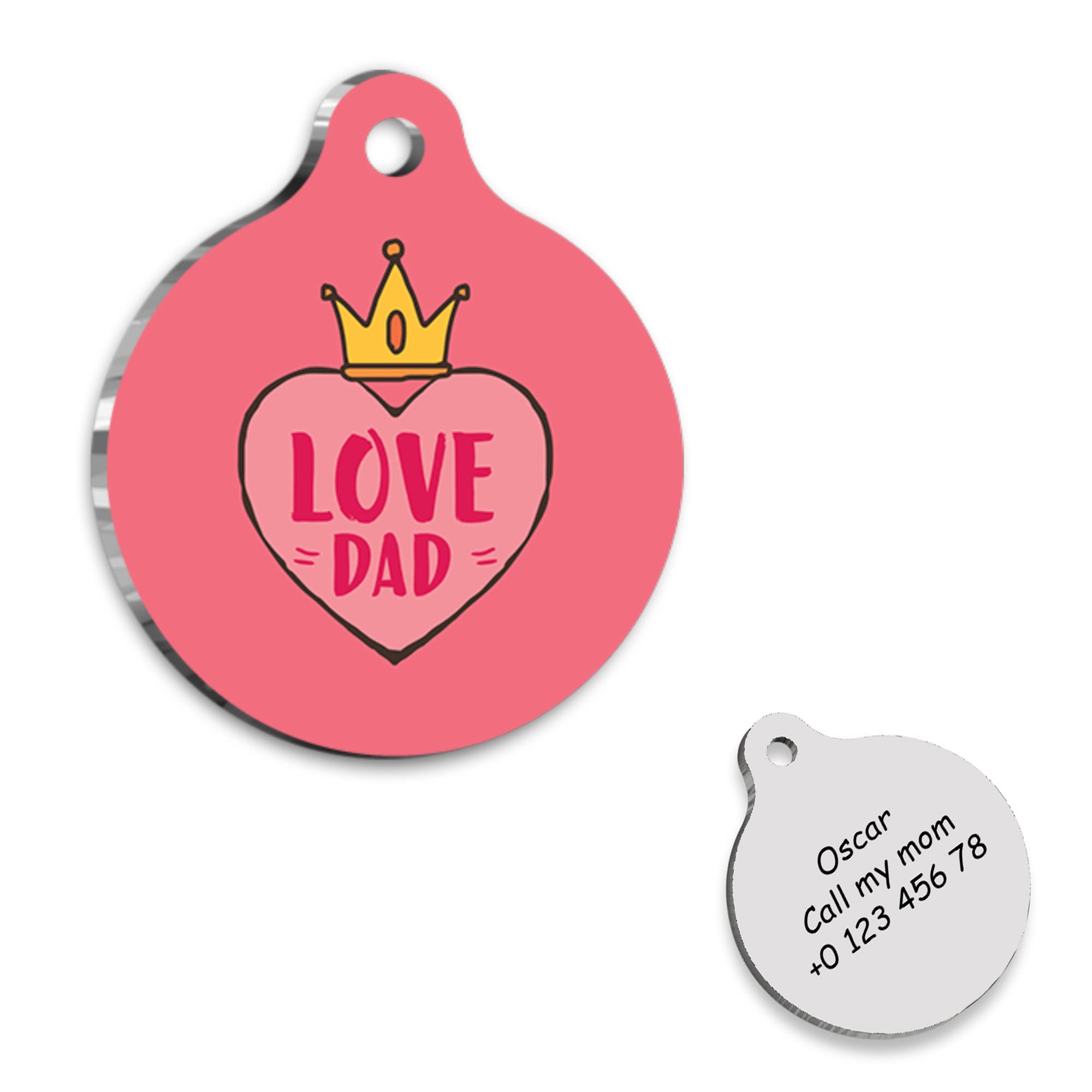 Love Dad Pink Personalized Dog Tag - Custom Name Tag - ID Tag for Dog & Cat - Customized Pet Tags - Dog & Cat Name id Tag - Dog Name Tag - Engraved Dog Tag
