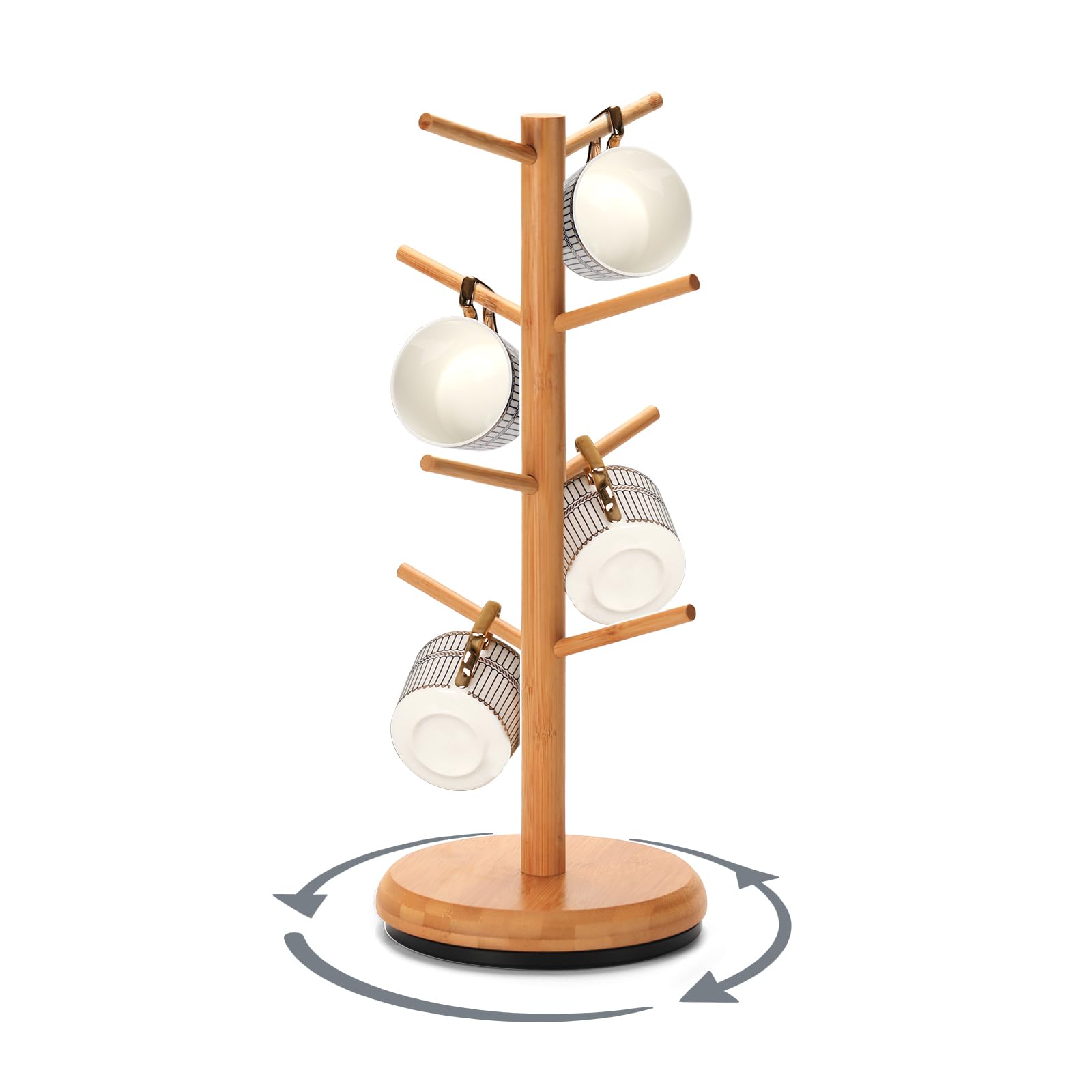 BAMBANG Albero porta tazze, girevole a 360°, 8 ganci, supporto per tazze da caffè per piano di lavoro, in bambù, per cucina e casa, naturale