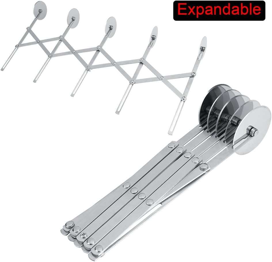 Non stick Accordion Pastry Wheel Cutter, Sharp Blades Stainless Steel Cake Knifes, Same Interval Section Dough Bread Kitchen Tool for Making Cakes Pizza Dough Bread Pancake (5 Wheels)