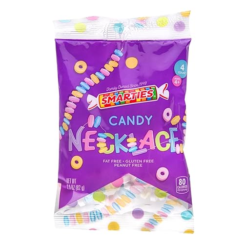 Smarties Collar de caramelo a granel, sin gluten y vegano, sabor a frutas, caramelo duro en cuerda elástica, perfecto para cumpleaños y dulces duros