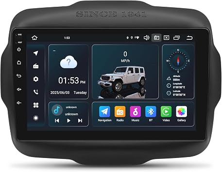 Android 14 Car Radio Stereo for Jeep Renegade 2015-2023, Octa Core 6+64GB Car Radio,9" IPS Touch Screen GPS Navigation Bluetooth Head Unit Built-in Autoplay Carplay Support 4G LTE FM/AM DSP SWC WiFi