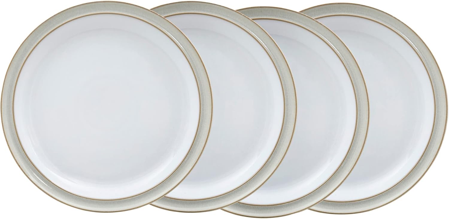 Denby - Linen Cream White Dinner Plates Set of 4 - Dishwasher Microwave Safe Crockery - Large Ceramic Stoneware Tableware Plates - Natural Tones - for Lunch & Dinner