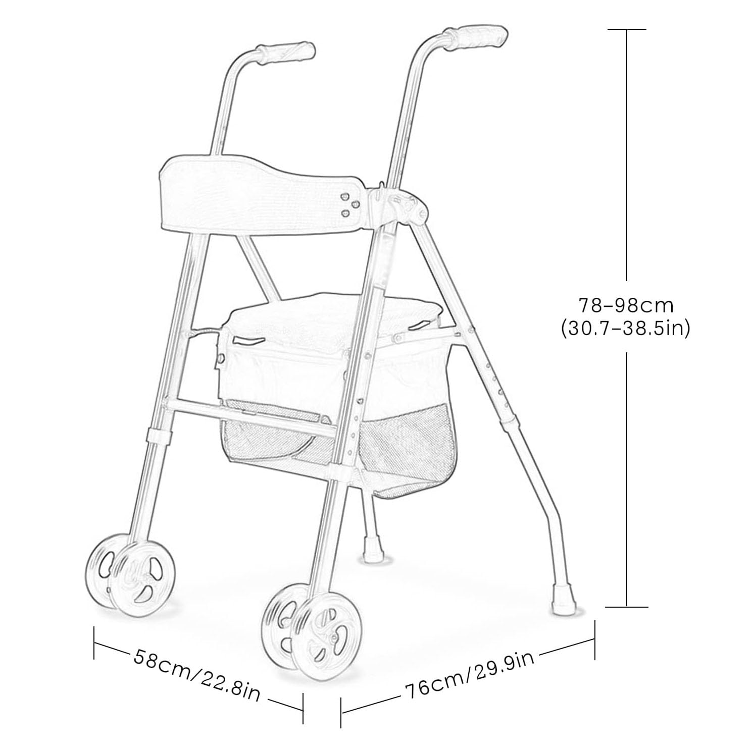 Ayuda de movilidad plegable y ligera, andador de aluminio, andador de 2 ruedas con asiento y cesta,Gris
