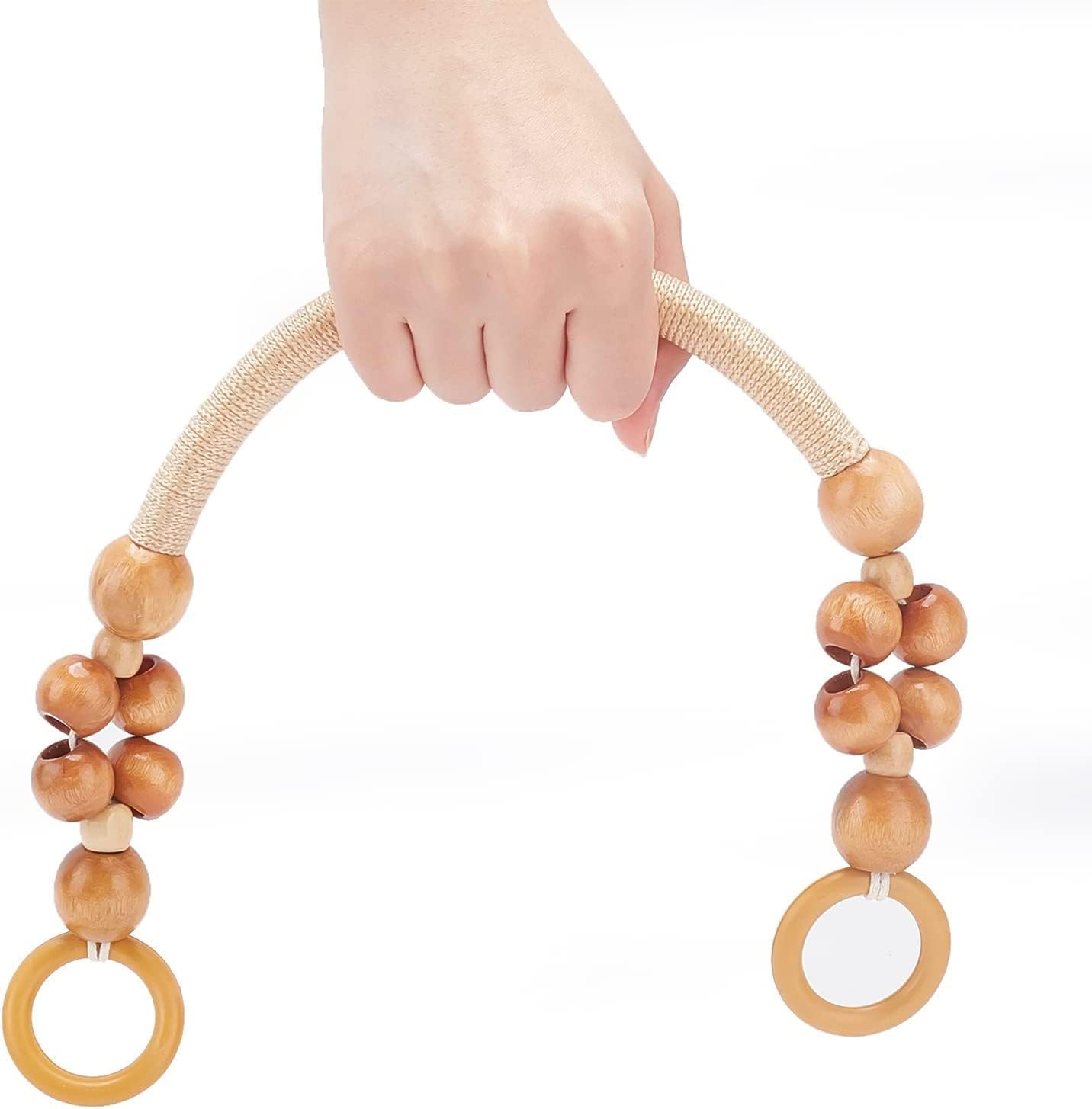 PH PandaHall 6pcs Wooden Beaded Bag Handles, 3 Colors Purse Handles Nylon Rope Purse Straps Replacement Bag Handles U-Shape Purse Handles for Bag Making Shoulder Bag Handbag DIY Crochet Bag, 18 Inch - Image 6