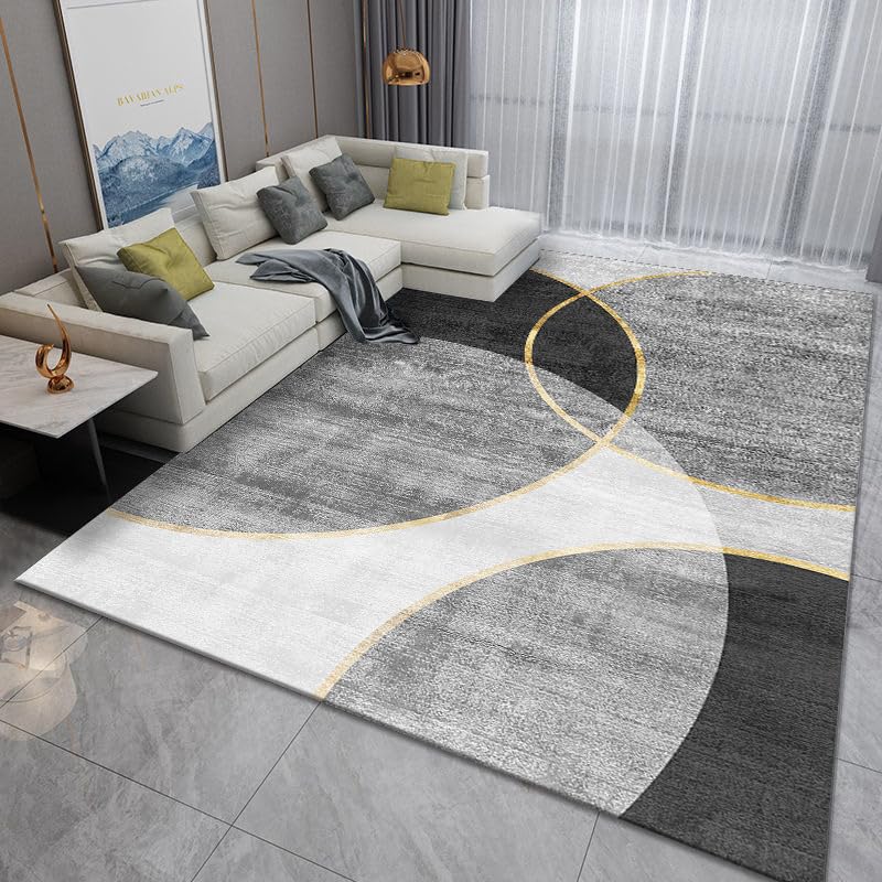 Alfombra moderna de 110 x 190 cm, suave, lavable, antideslizante, para sala de estar, dormitorio, pasillo y oficina, elegante diseño de líneas negras y grises