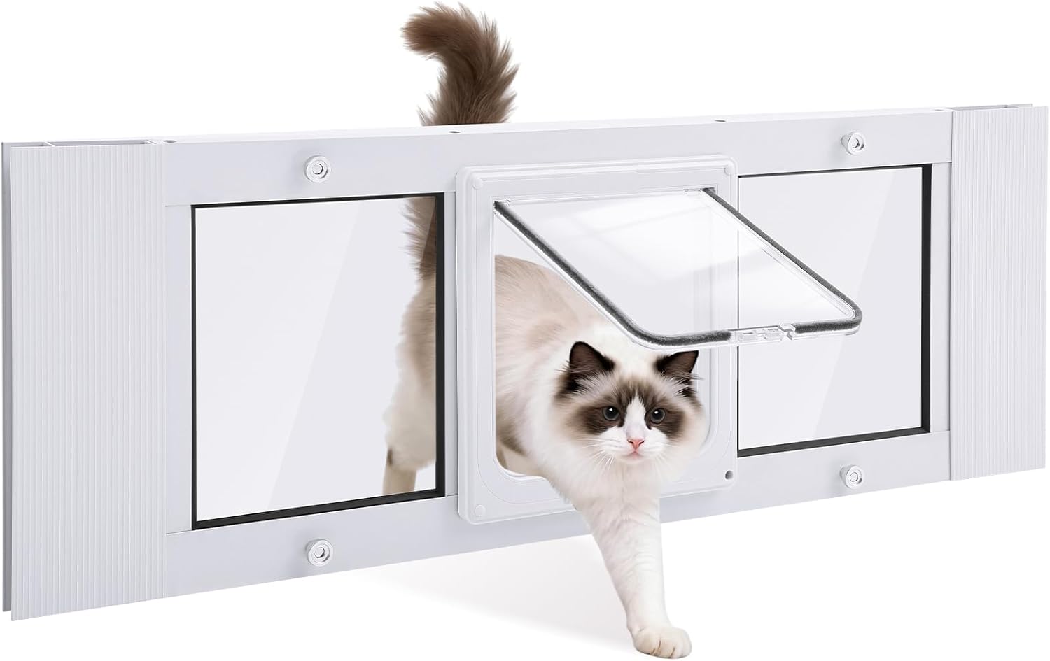 Blulu Pet Door for Window, Suitable for Window Widths of 27-32, 4 Locking Mechanisms, Magnetic Closure Aluminum Frame Cat Door