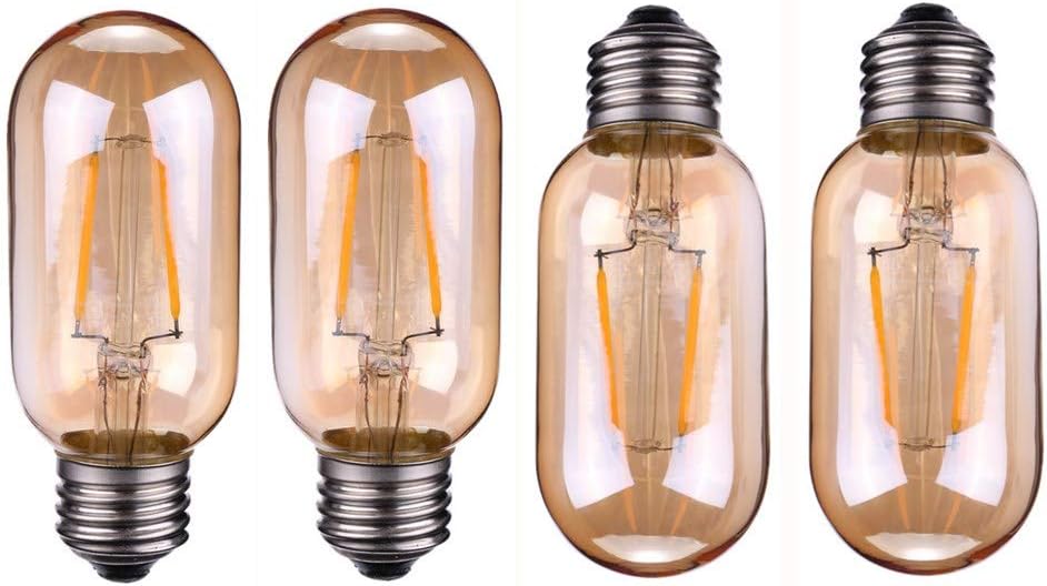 T45 LED Vintage Edison Bulbs T45 2W LED Filament Bulb T14/T45 LED Tubular Light Bulb for Home Decorative Lighting,Dimmable,2300K,2W (20W Equivalent),E26/E27 Medium Base,Amber Glass,Pack of 4