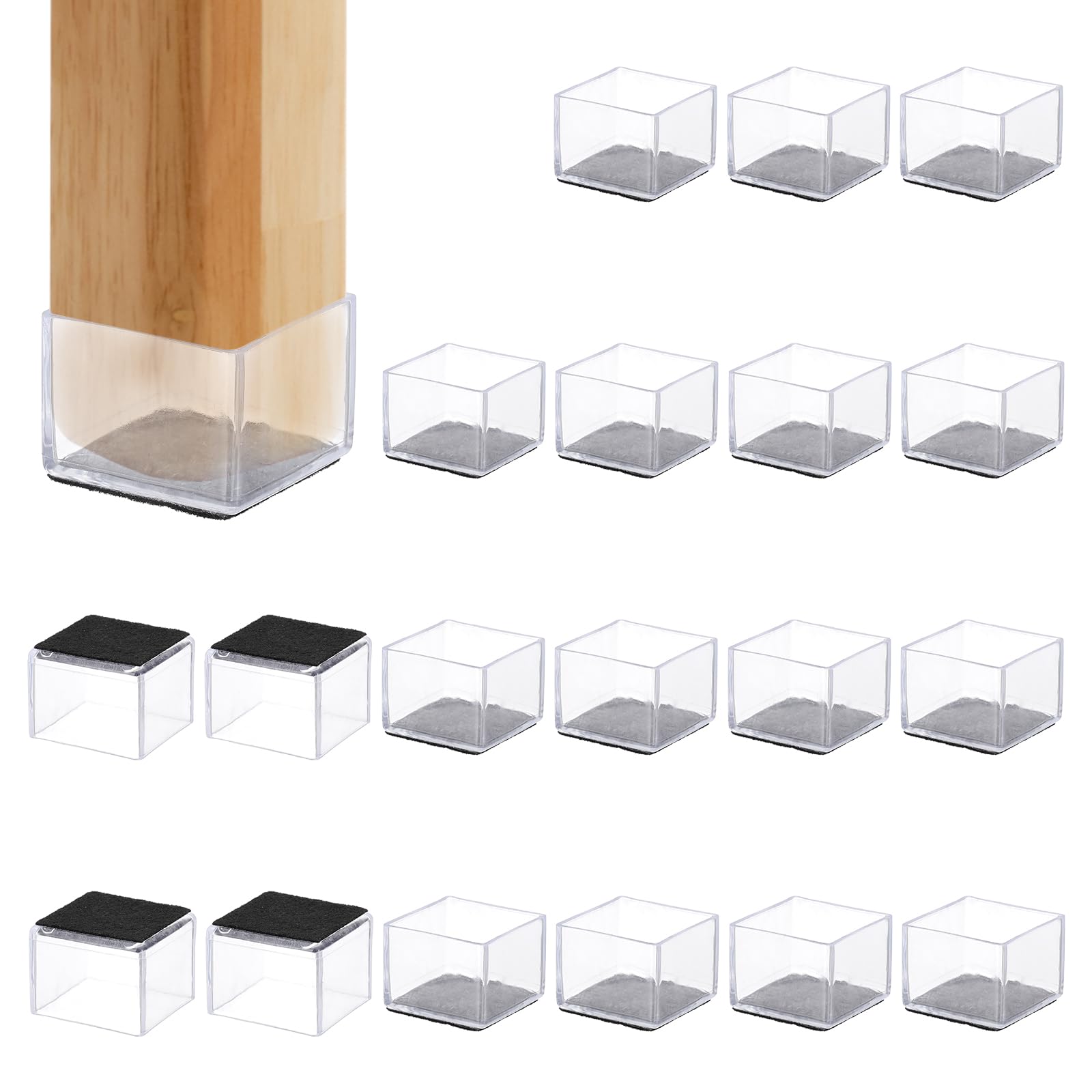 PATIKIL Chair Leg Floor Protector for Hardwood Floors 20 Pcs Square PVC Felt Fit 1.38" Furniture Leg Cap Furniture Feet Cover Furniture Feet Carpet Small Slider