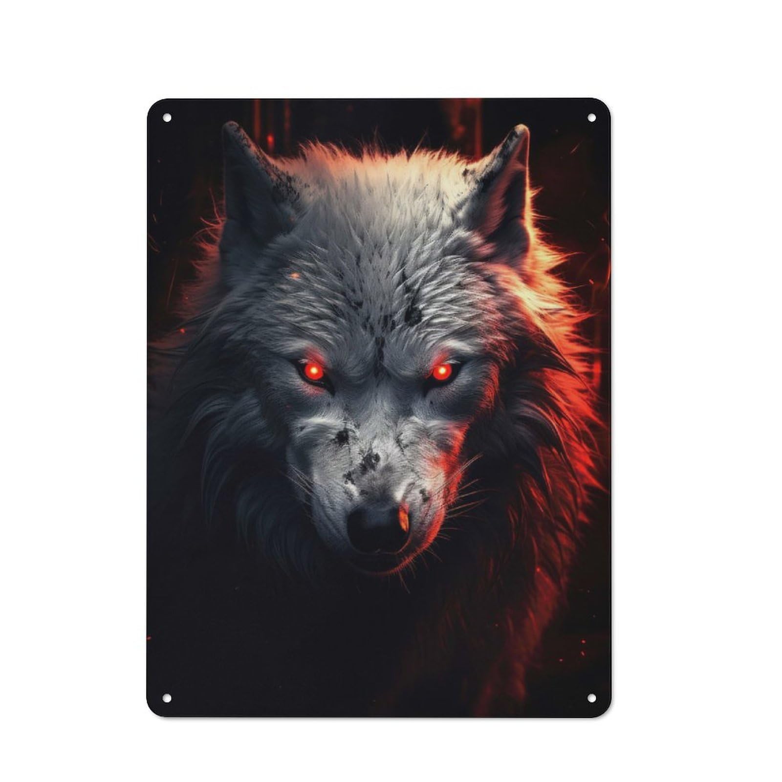 Junmoney Evil White Wolf Vintage Metal Wall Decor 40X30cm, Tin Sign For Cafe, Pub, Workshop Or Home Bar, For Casual British Interiors