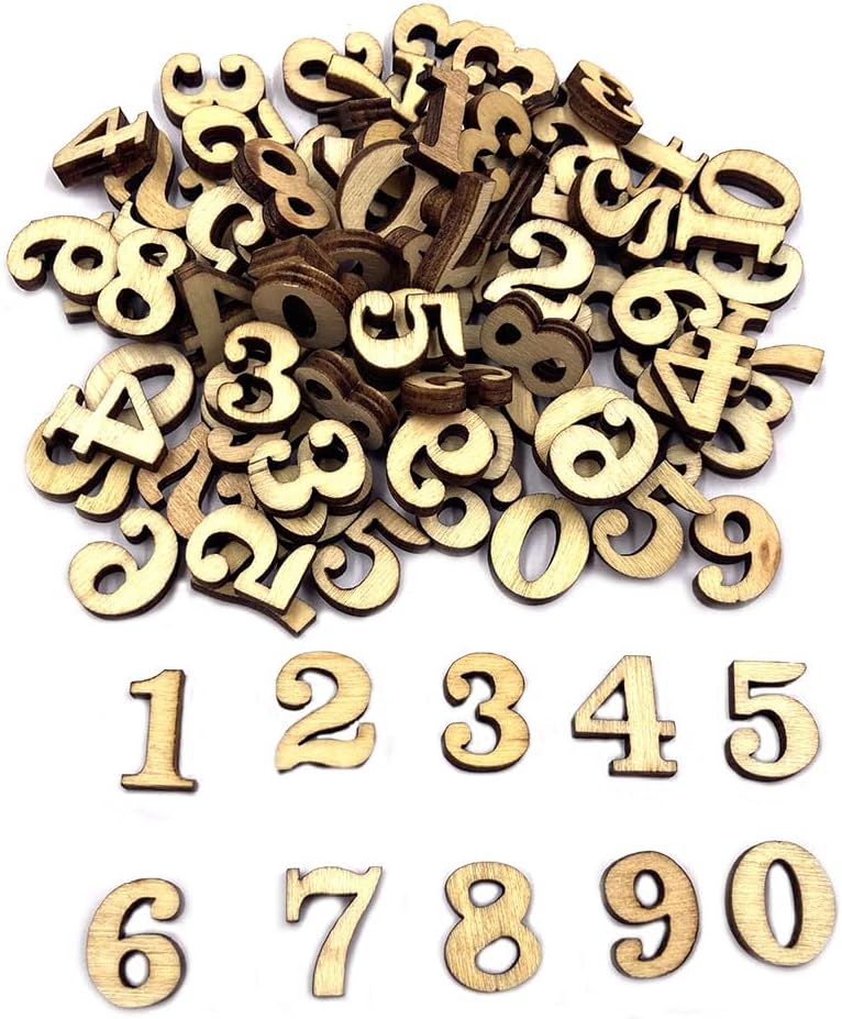 Aliotech 100Pcs 0.6inch Natural Wooden Numbers for DIY Crafts