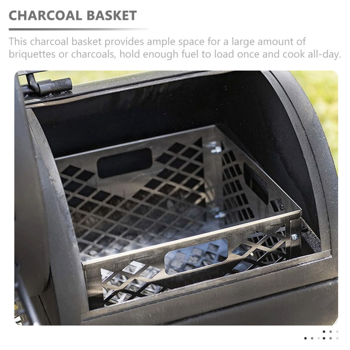Cesto Carbone in Acciaio Inox per Barbecue, Argento | Capienza Ampia, Facile da Rimuovere e Installare, Calore Uniforme per Uso Esterno