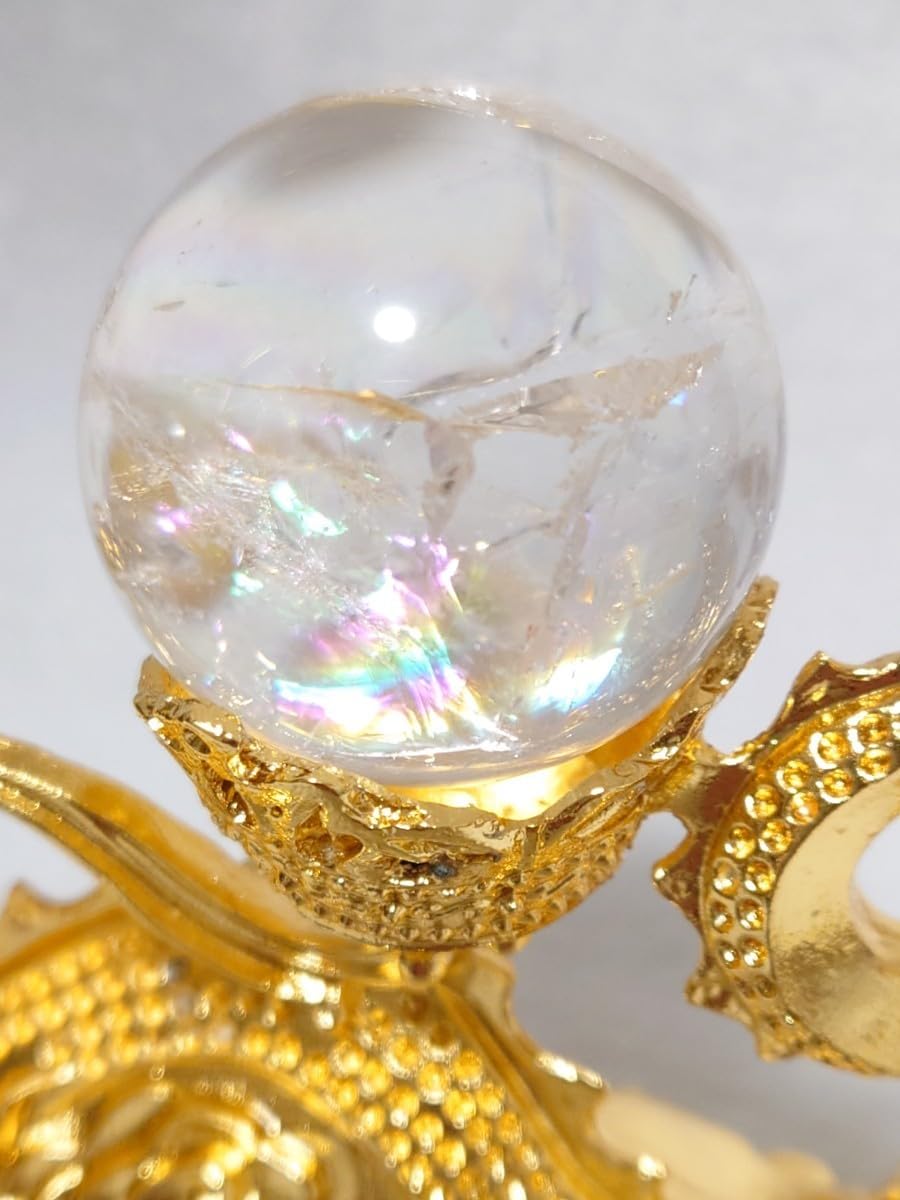 【虹入・強力浄化力】虹入！ヒマラヤ水晶・ライモナイト入りスフィア⭐️台座付⭐️R59 虹入り水晶丸玉（丸玉）【R-Quartz24-002】