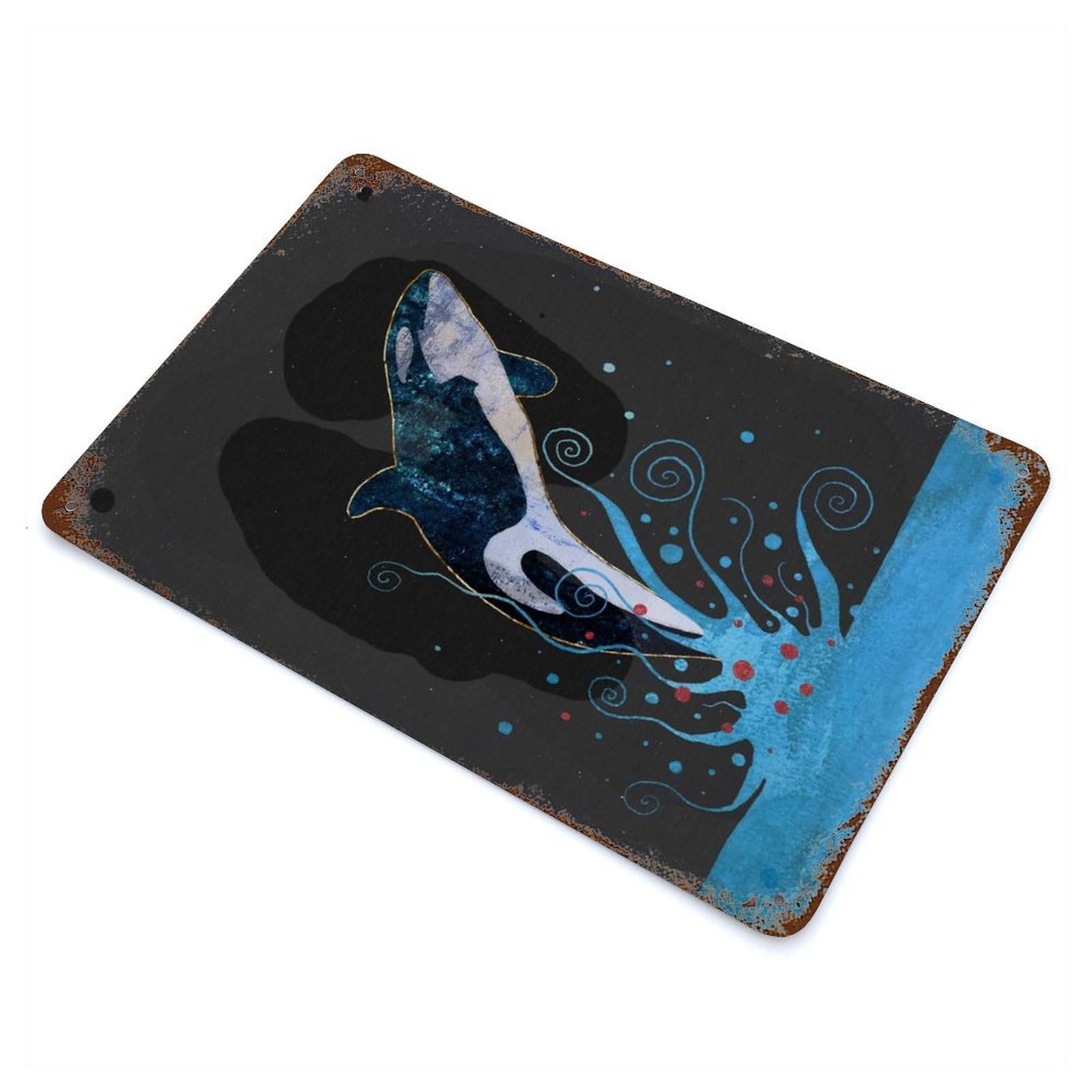 Orca Rust Effect Tin Sign 11.8"x7.9", Retro Wall Decor for Pub, Kitchen And Man Cave Decor