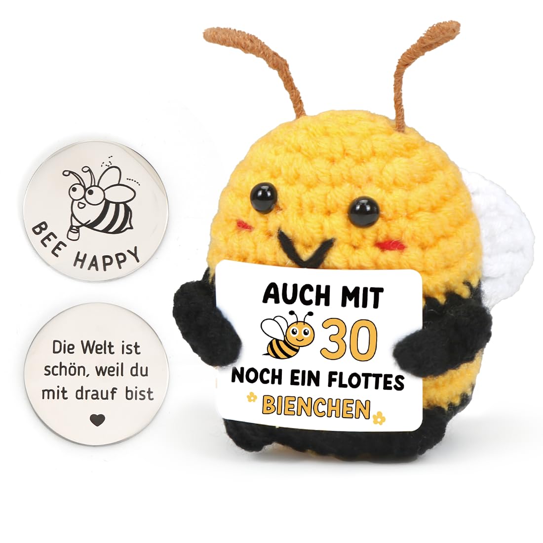 HUKUMA Positive Biene Geburtstagsgeschenk,Pocket Hug Bee Geschenke zum 30 Geburtstag,Handgemachte Biene Glücksbringer,Emotional Support Mutmacher Geschenk,Lustige Geschenke für Frauen,Freundin,Freund