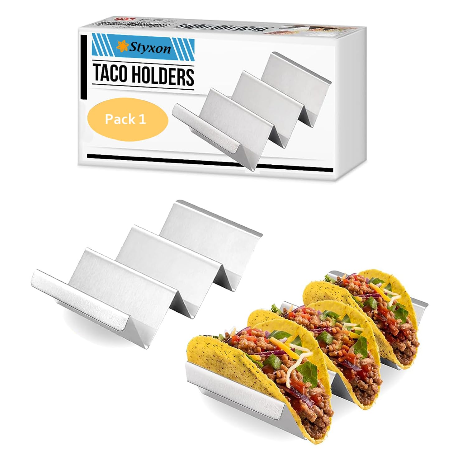 Styxon Taco Holders 2 Packs - Stainless Steel Taco Stand Rack Tray Style by, Oven Safe for Baking, Dishwasher and Grill Safe
