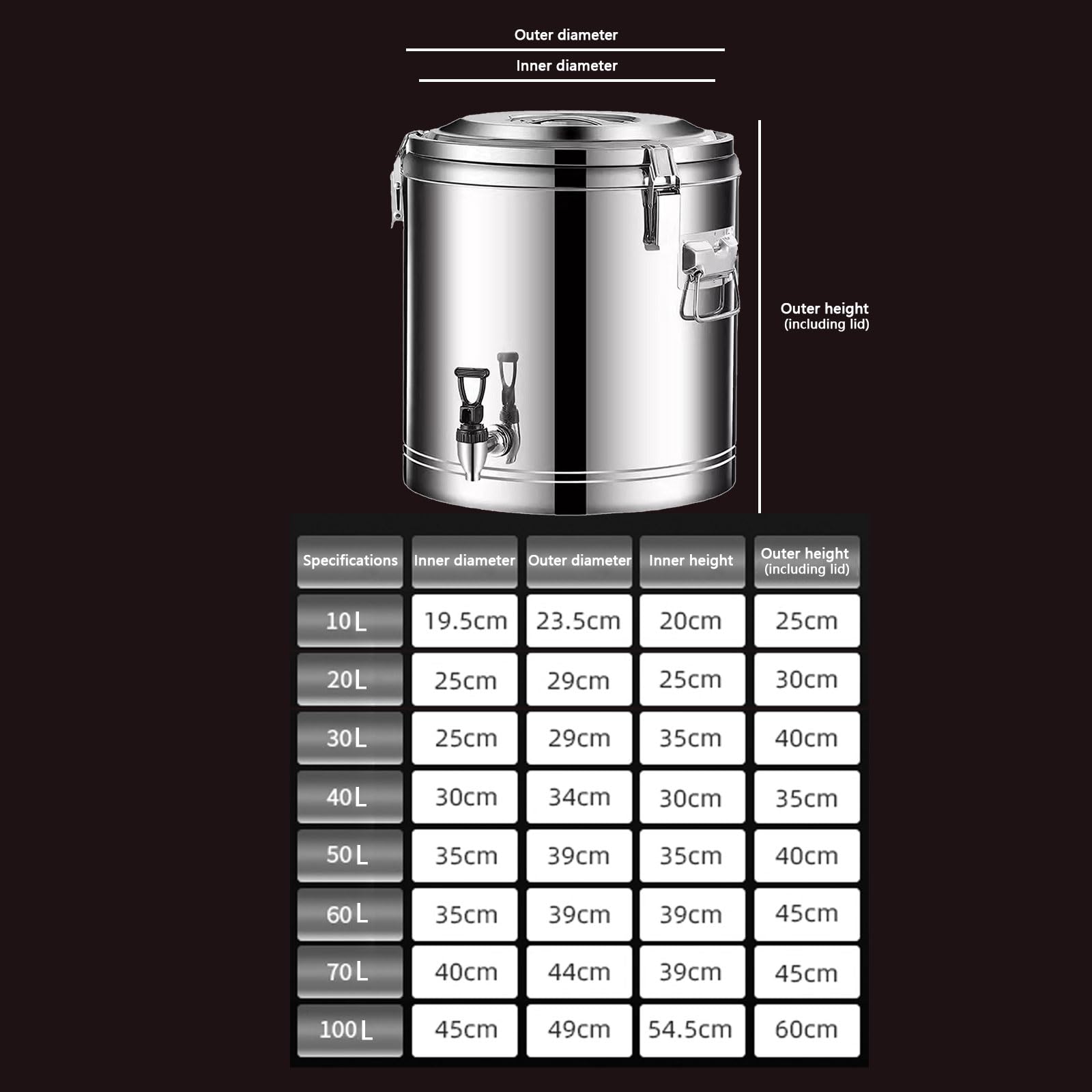Cubo de aislamiento térmico y frío, barril aislado de acero inoxidable con grifo, tanque de almacenamiento de líquidos, cubo de sopa para restaurante, cafetería, hotel, 40 litros
