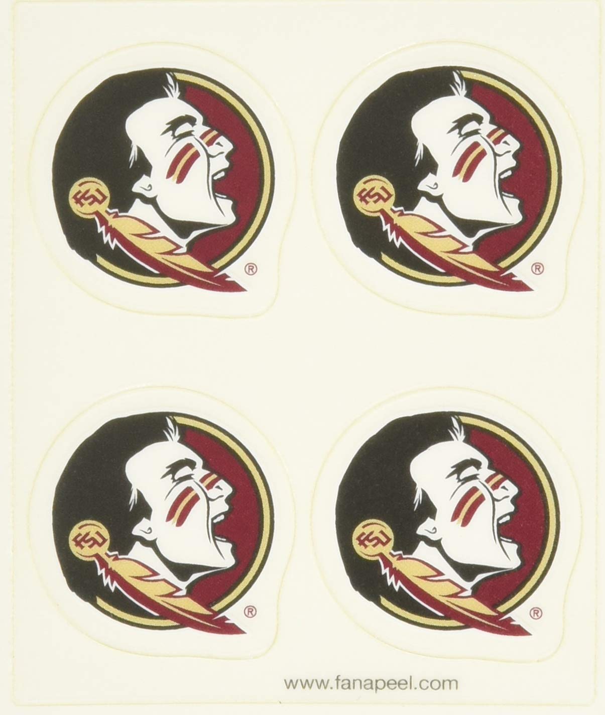 Florida State (FSU) Seminoles ââ‚¬â€œ Waterless Peel & Stick Temporary Spirit Tattoos ââ‚¬â€œ 4-Piece ââ‚¬â€œ Native-American Head Circle Logo