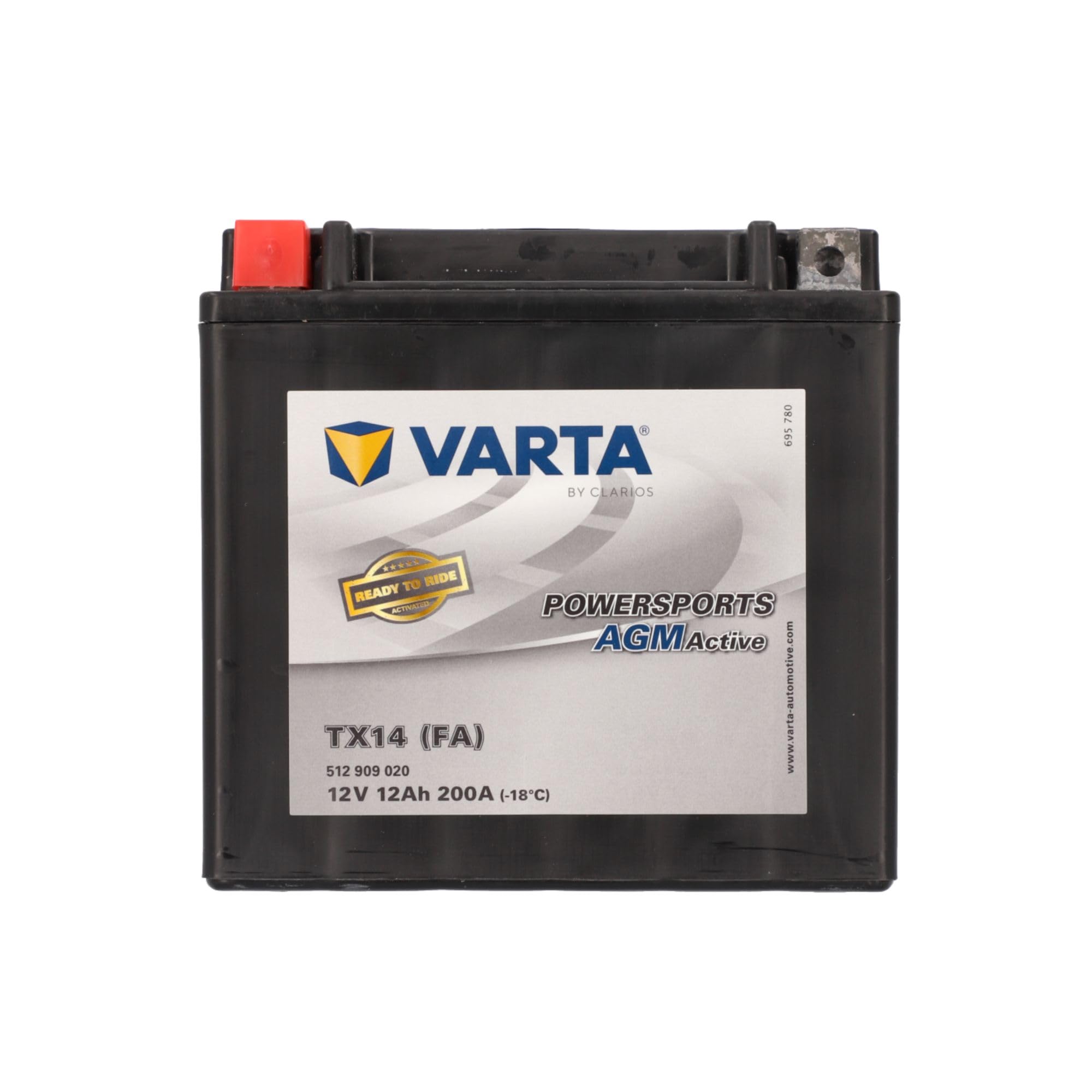 VARTA Motorradbatterie 12 Ah / 200 A Powersports Active AGM - lange Lebensdauer, vorgeladen, wartungsfrei, geeignet für Motorräder, Motorroller, Quads, Jetskis und Schneemobile, schwarz