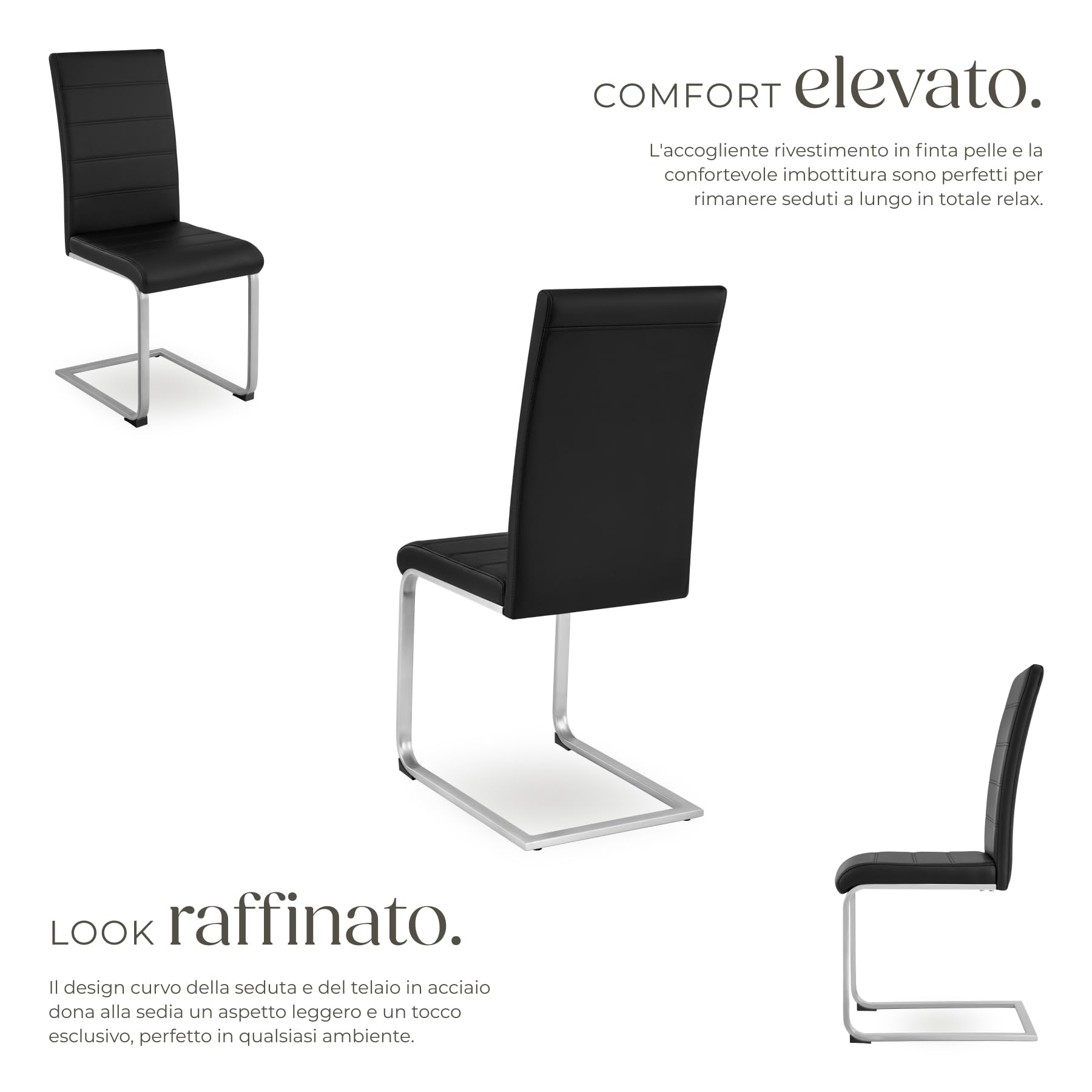 tectake® Set di 2 Sedie Sala da Pranzo, Schienale Ergonomico, Poltroncine in Similpelle Resistente, Sedie Sala da Pranzo Moderne Ideali per Cucina, Soggiorno e Camera da Letto - Nero
