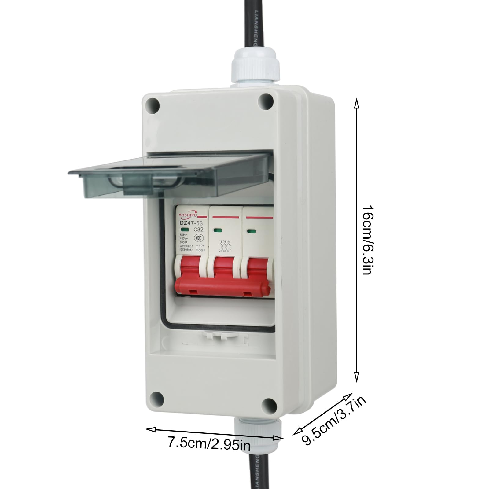CEE Adapter 63 A 400 V wtyczka na 32 A 400 V sprzęgło z wyłącznikiem nadprądowym 32 A - IP44 CEE wtyczka H07RN-F 5G4/5G6 gumowy kabel zasilający 5 x 2,5 mm