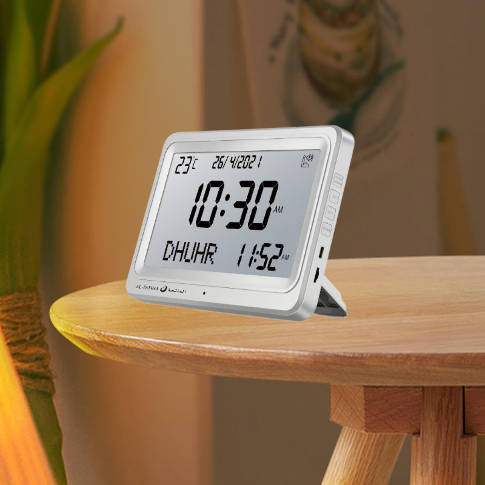 Sharplace Muslimische Gebetsuhr, Azan-Wecker, islamischer Kalender, Dekoration, Geschenk, 8 Gebetstöne, Digitaluhr, Tischuhr für den Schreibtisch zu Hause, Weißer Weißer Bildschirm
