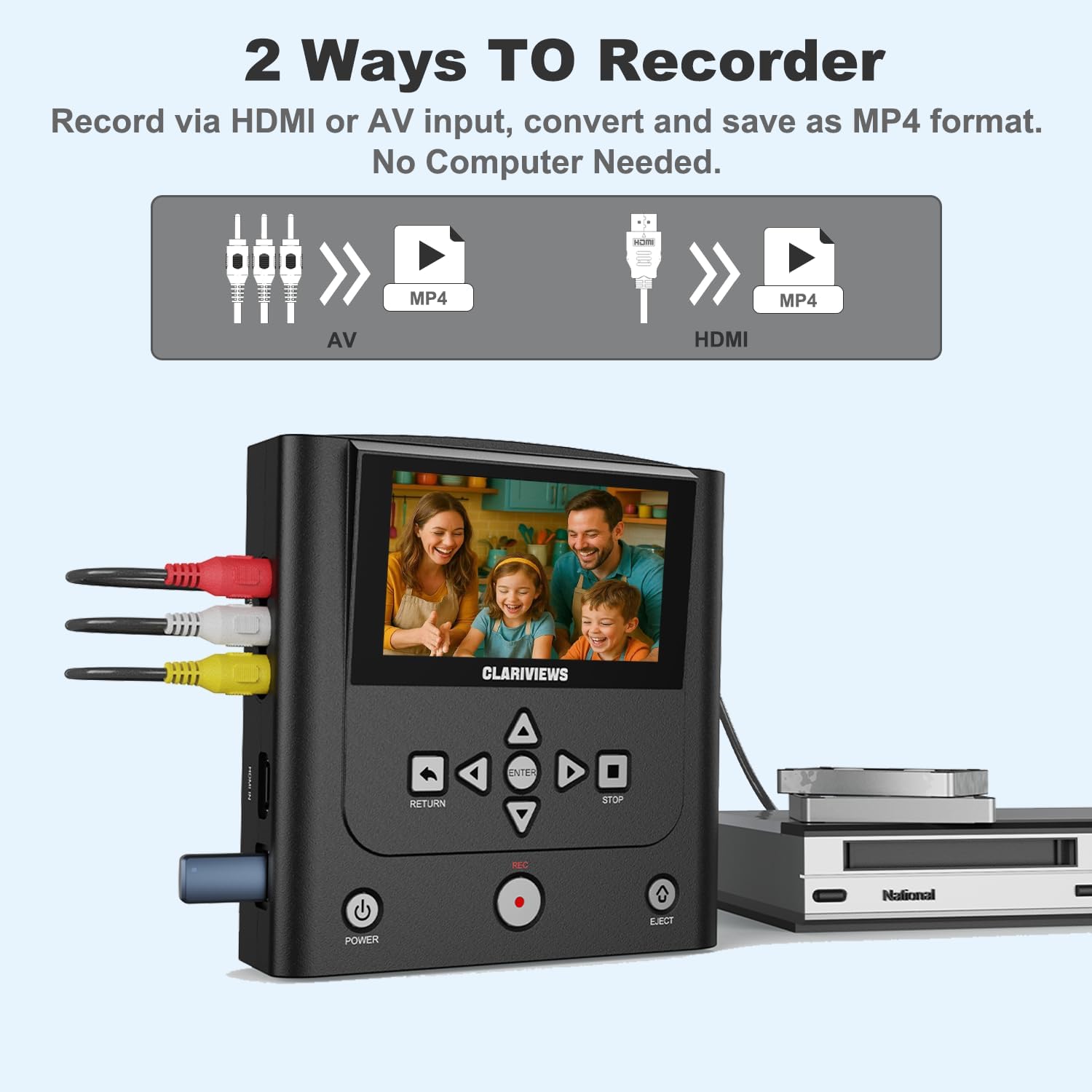 VHS to DVD Recorder, DVD Recorder with HDMI & AV Input, Convert VHS, VCR, Hi8 and Camcorder to DVD, USB, SD or HDD, No PC Needed, 4.3" LCD Preview, Phone Video/Photo to DVD/USB/SD/HDD App Copy