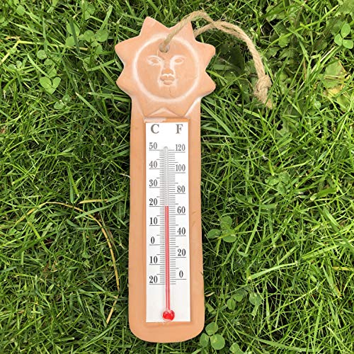 Mezzaluna Gifts - Termometro da parete fatto a mano, in terracotta, da appendere, 19 cm