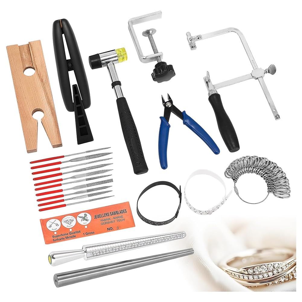Set di Strumenti per Gioiellieri con Morsetto per, Mandrino per In Acciaio, Misuratore per, In Gomma per Creazione e La Riparazione di Gioielli DIY