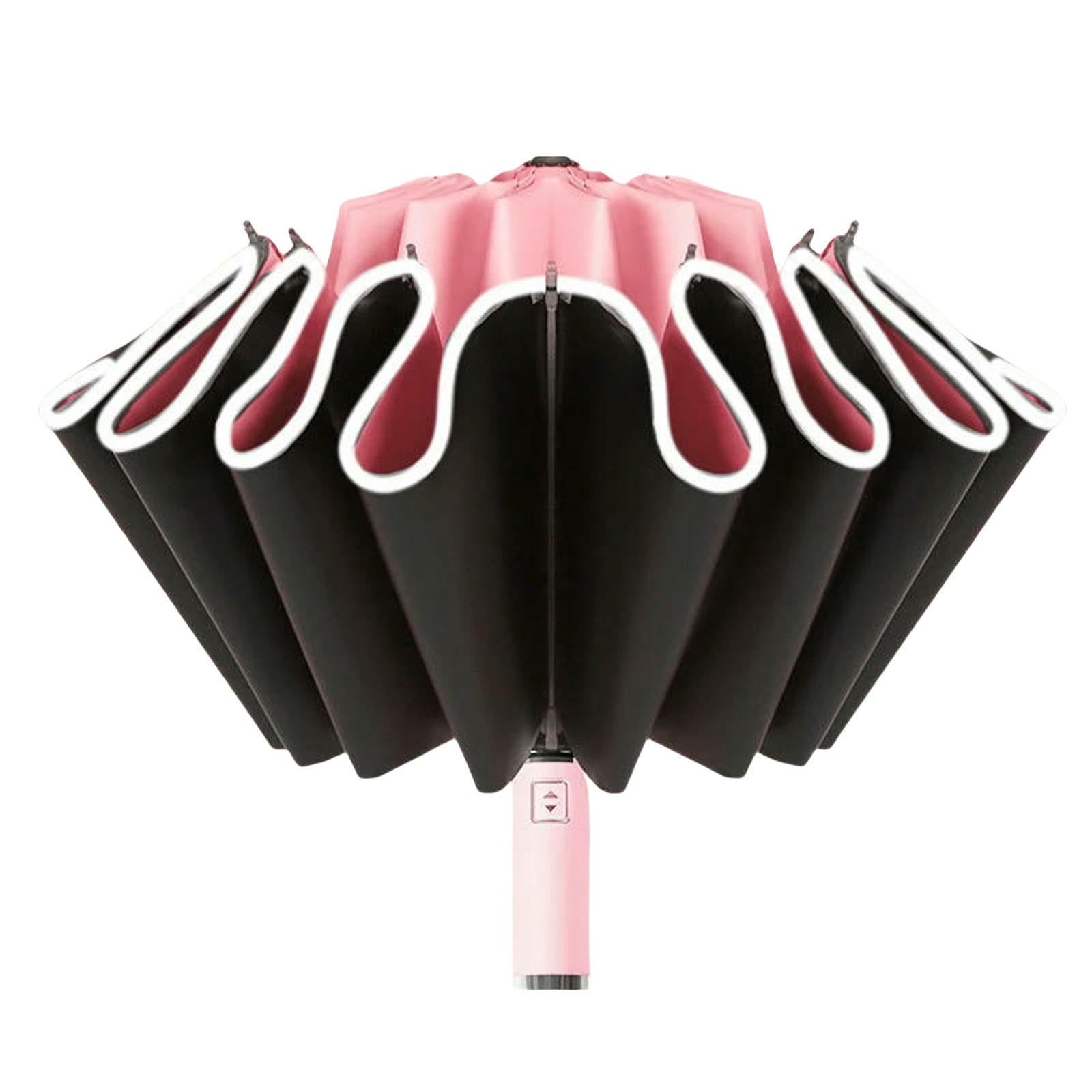 Regenschirm Automatische Falten Starke Für Männer Frauen Winddicht 12ribs Umgekehrter Regenschirme-automatisches Pink
