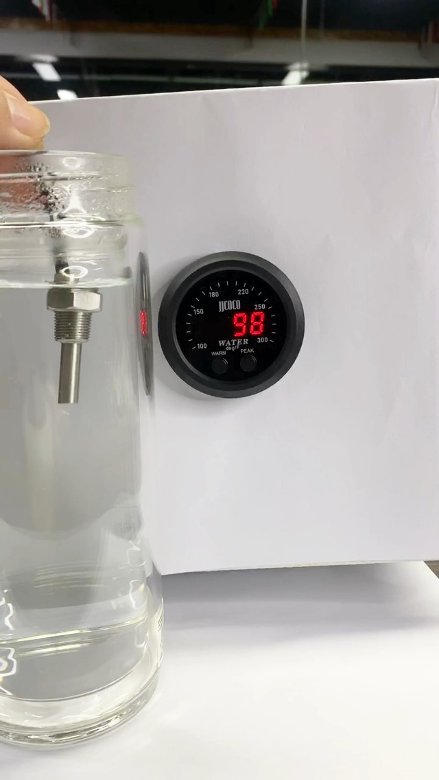 Image of 52mm Water Temperature Gauge with Alarm and 1 /2 NPT Sensor Car Digital Meter Red Display Green Ambient Light Temp 100-300F(-17~187C)