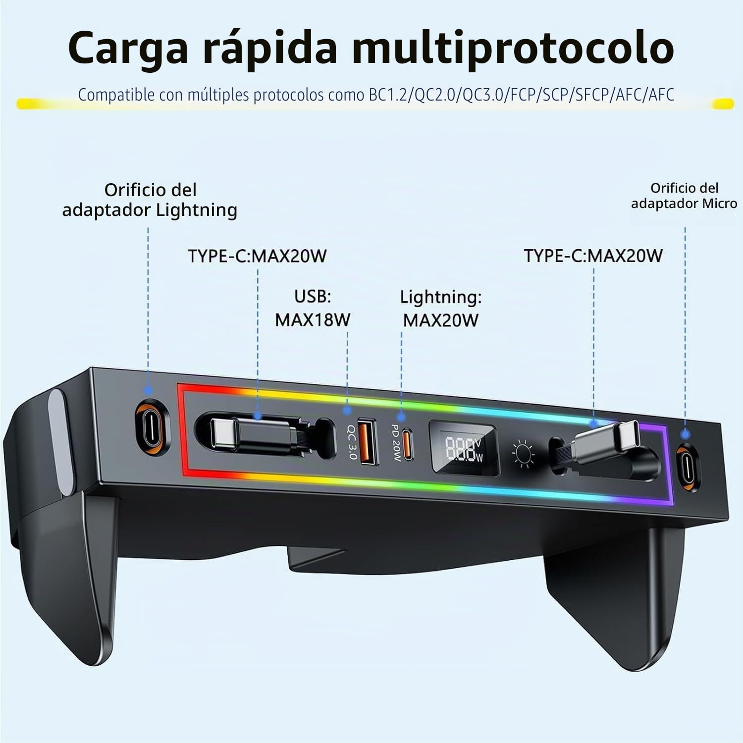 Concentrador USB para Coche Toyota RAV4 2020-2025, Estación de Acoplamiento Retráctil Multipuerto, Cargador Rápido de Teléfono para Consola Central con luz RGB para Toyota RAV4 Accesorios(Black)