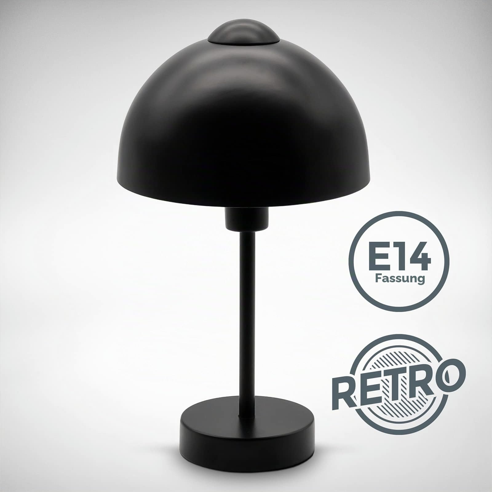 B.K.Licht - Nachttischlampe mit Kabelschalter, E14 Fassung, max. 25 Watt, Tischlampe, Lampe, Schreibtischlampe, Tischleuchte, Bürolampe, Leselampe, Leselicht, 10x32 cm, Schwarz