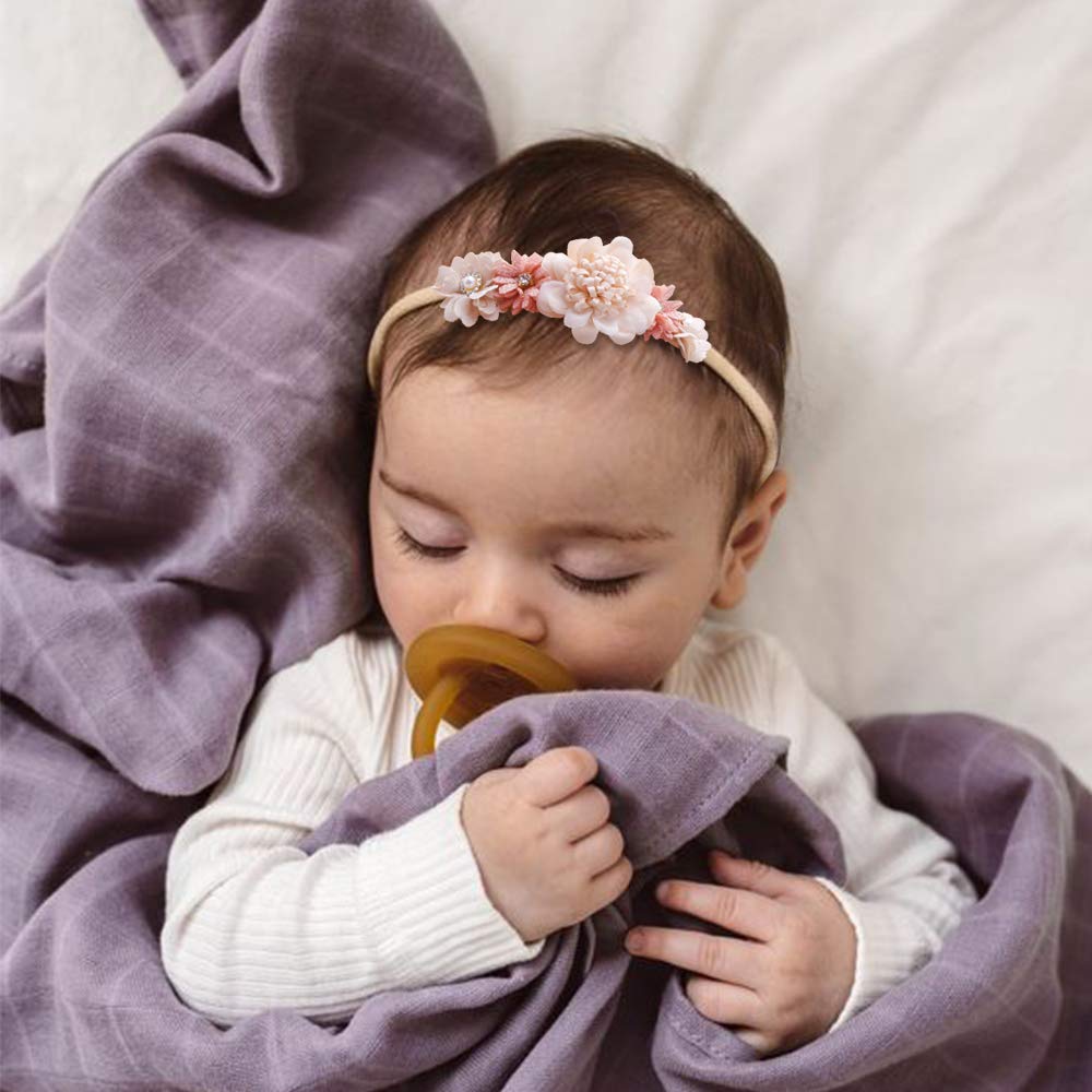 Conjunto de faixas florais para bebês meninas - 3 szt. de coroa de flores para recém-nascidos, acessórios de cabelo infantil da Mligril, Off Wihte, Small