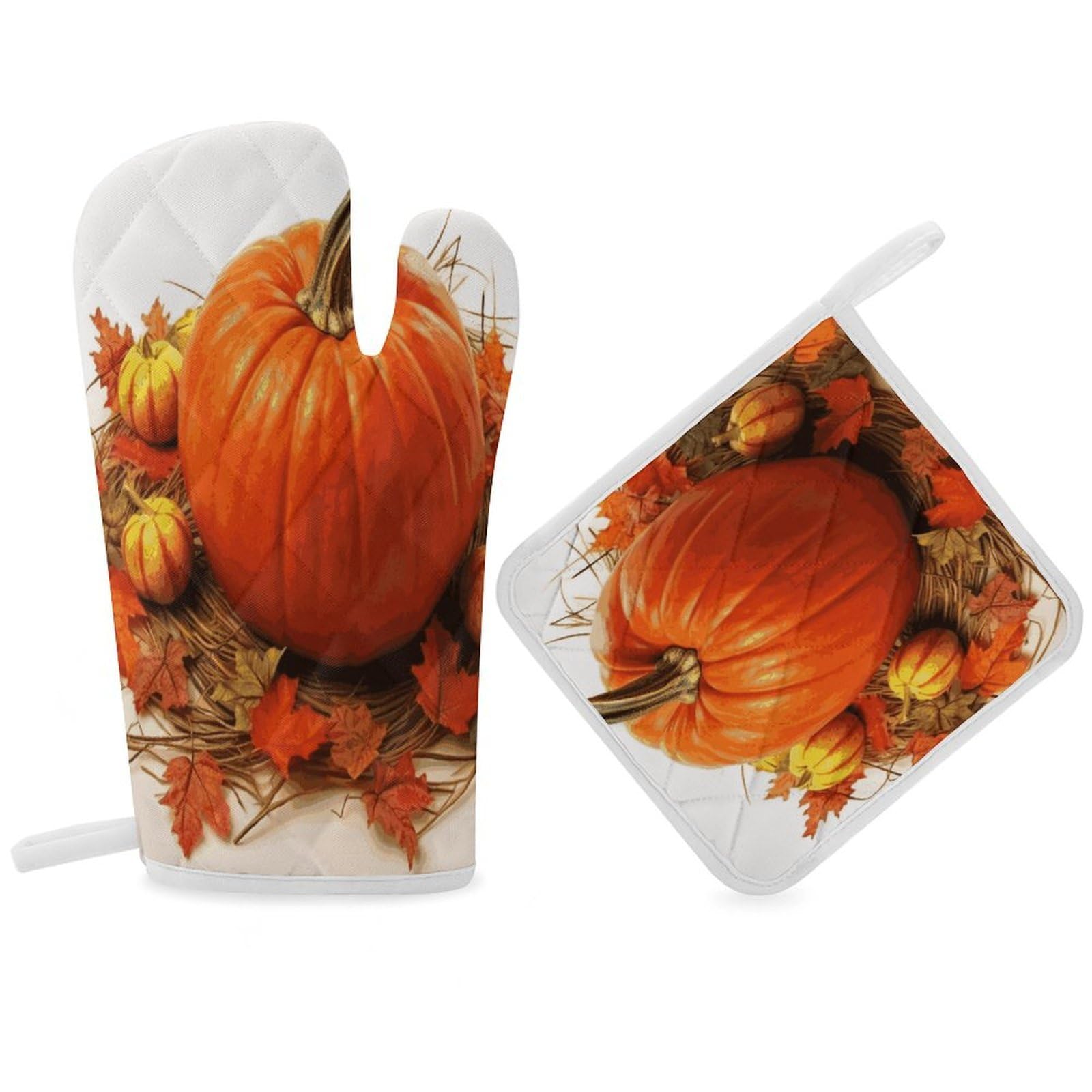 Fodpand Women's Style Fall Pumpkin Oven Mitts And Pot Holders Sets,Oven Gloves For Kitchen Oven Mitts And Potholders For Baking Cooking Grilling Apartment Essentials