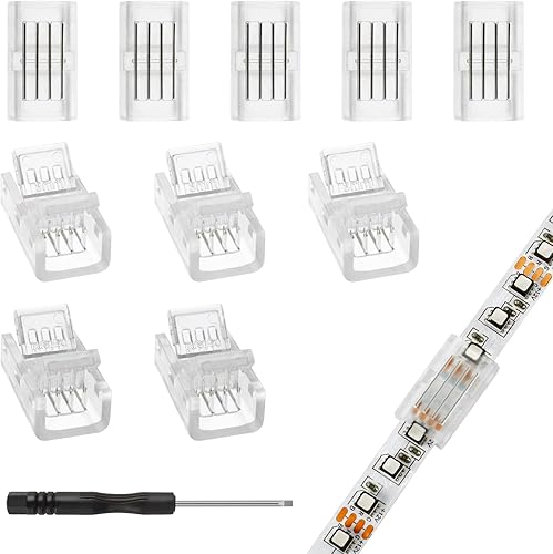 RGBZONE 10 piezas 8 mm 4 pines conectores LED, conector RGB de tira a tira para tiras de luces LED SMD 5050/3528 RGB impermeables o no impermeables