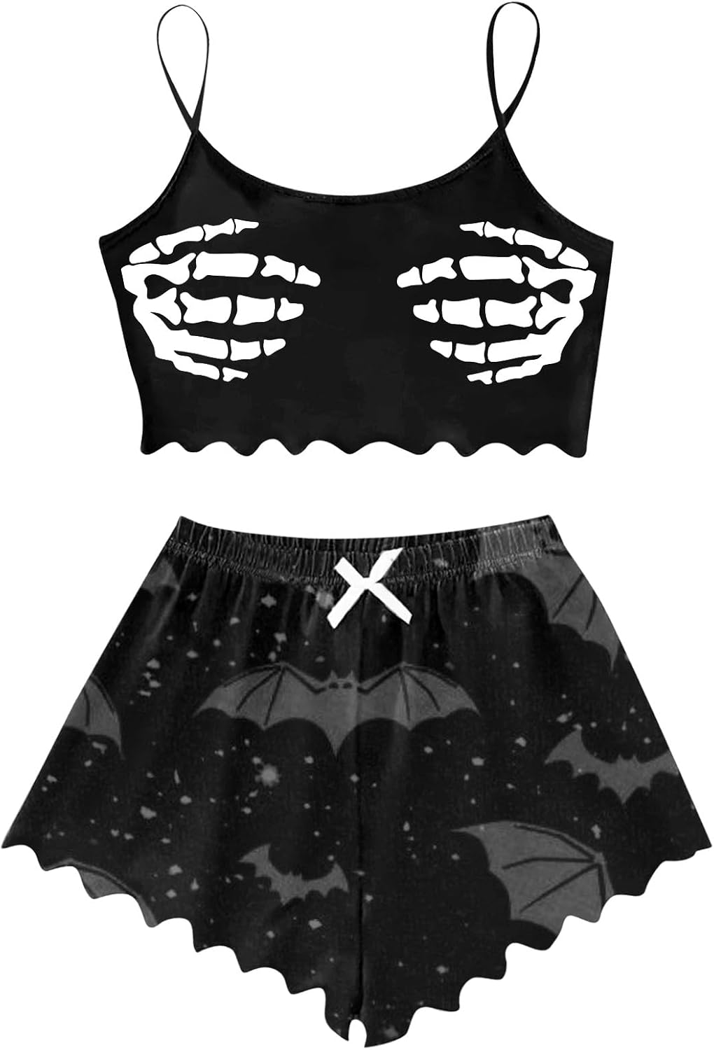 Generisch Women's Sleeveless Vest Shorts Set with Halloween Print Casual Home Wear for Winter Comfortable Pyjama Combination with Elastic Waistband Ideal - Holiday Wardrobe