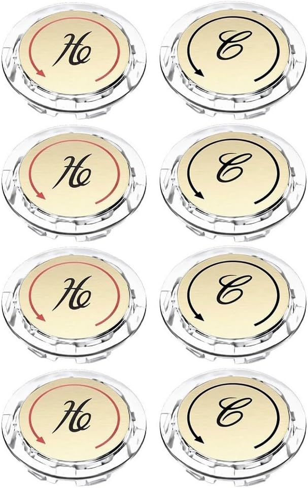 Index Buttons 8 Pack for Bathroom and Kitchen Faucets Clear H/C Markings, 3.4 cm OD, Suitable for Standard Double Handle Sink Taps, Includes Hot and Cold Indicator Stickers
