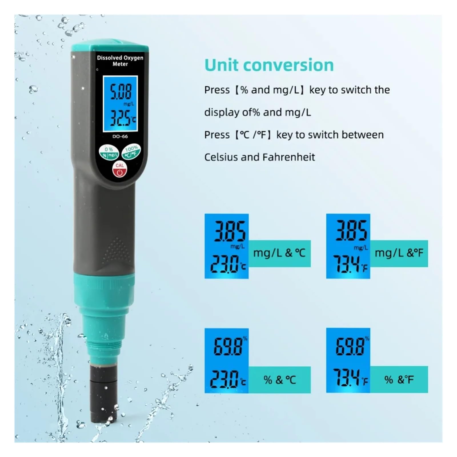 Tester Per Acqua Misuratore Di Ossigeno Disciolto A Penna, Analizzatore Della Qualità Del'acqua, Rilevatore Sonde Ad Alta Precisione For Acquari, Piscine E Vasche For Pesci Multiuso Accurato Facile
