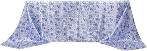 Miniatura 7 de Efavormart - Mantel rectangular de satén sin costuras con estampado floral chinoiserie blanco y azul de 90 x 156 pulgadas, resistente a las arrugas