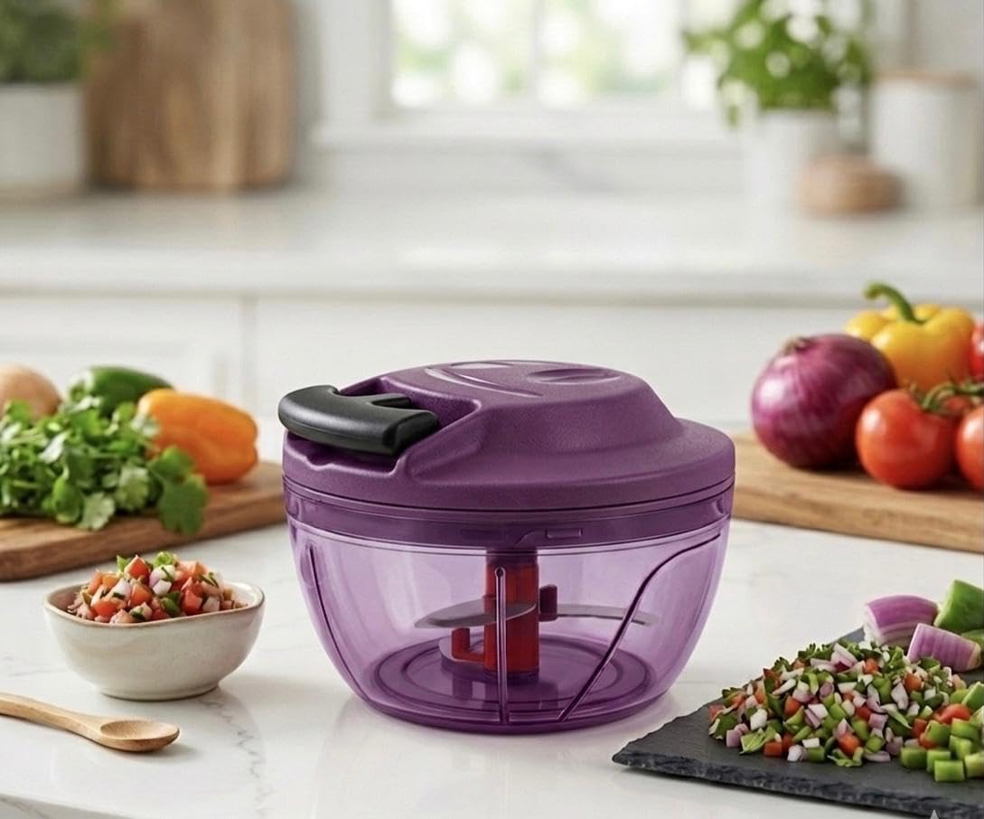 Manual String Pull Vegetable Chopper (500ml) | 3-Blade Stainless Steel Cutter for Quick Onion, Nut, and Vegetable Chopping | Compact & Eco-Friendly Food Processor (Pink)-picture-22
