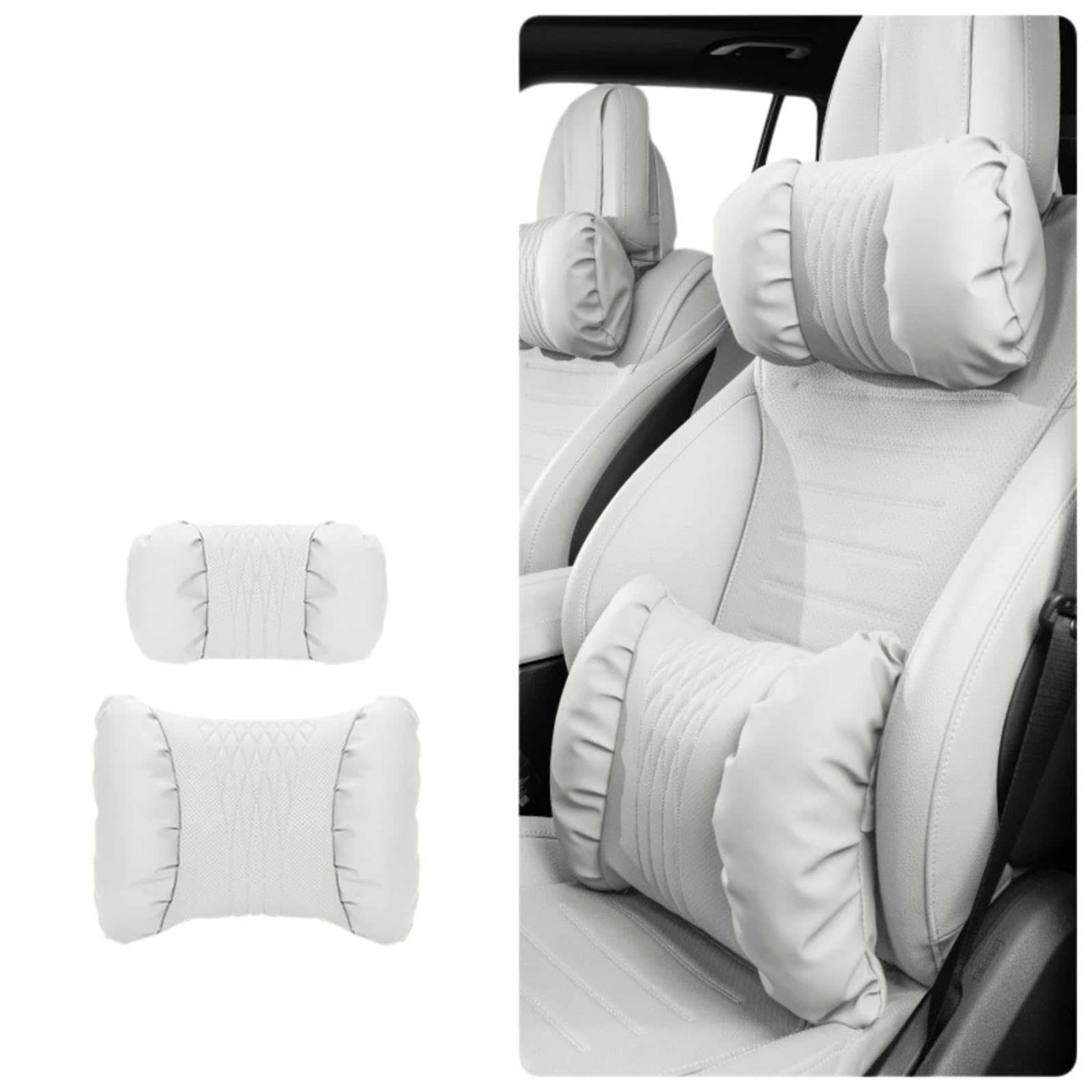Cuscino Auto, Lombare di Sostegno Lombare, Collo in Schiuma Memoria Morbido per Guida Confortevole-whiteb Waist